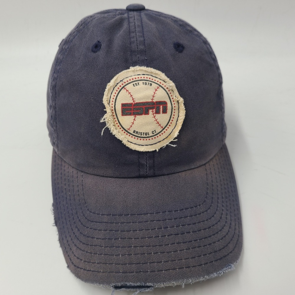 Vintage ESPN Hat Strapback (Fits Small) Blue Distressed Bristol Connecticut Logo